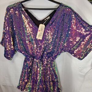 Southern Fried Chicks Multicolored Women's Sequined Top Size XS